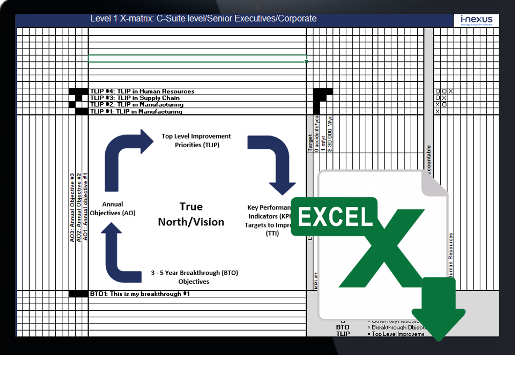 Hoshin Kanri X Matrix Excel Template + HowTo Guide